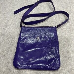 COLE HAAN Jitney II Ziptop Swingpack Crossbody Bag Purple Patent Leather‎